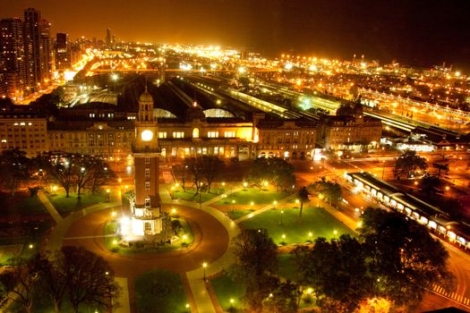 Torre Monumental lit up at night, Plaza Libertador General San Martin, Retiro, Buenos Aires, Argentina