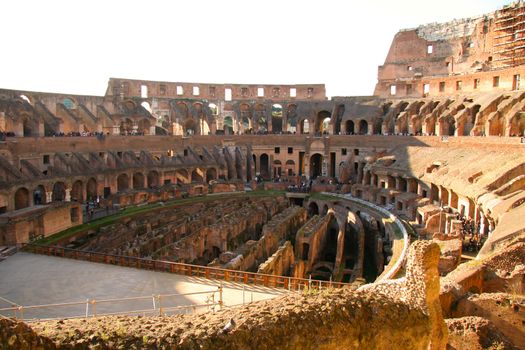 High angle view of ruins of an amphitheater, Rome, Lazio, Italy