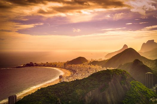 Copacabana Beach at dusk, Rio de Janeiro, Brazil