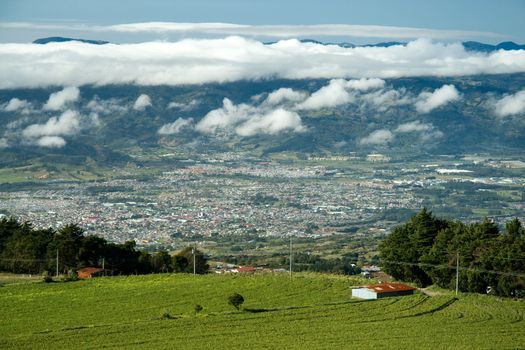 Typical countryside landscape of the Republic of Costa Rica in Central America.