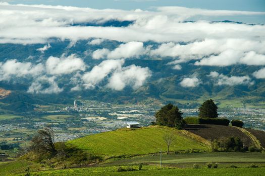 Scenic landscape of Costa Rica with cloudscape background.