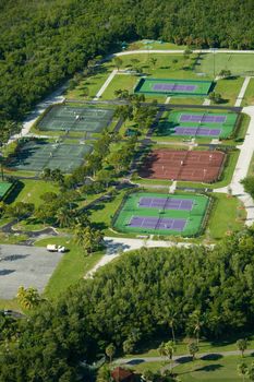 Aerial view of Crandon Park Tennis Center, Key Biscayne, Miami, Florida, U.S.A.