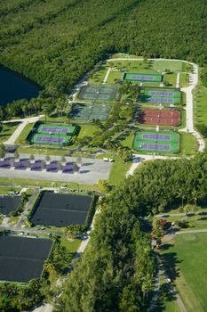 Aerial photography of the Crandon Park Tennis Center in Key Biscayne, Miami region, Florida, USA