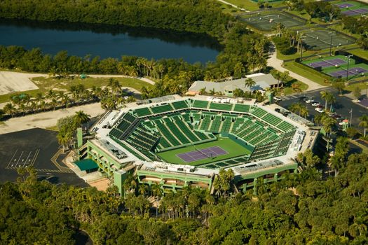 The Crandon Park Tennis Center and stadium in Key Biscayne, Miami region, Florida, USA.