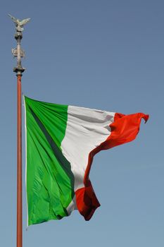 Low angle view of an Italian flag fluttering, Rome, Lazio, Italy