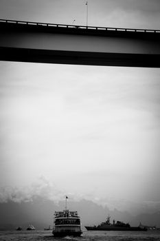 Detail of the Rio-Niteroi bridge from a boat on the Guanabara bay in Rio de Janeiro, Brazil