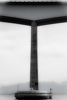 Detail of the Rio-Niteroi bridge from a boat on the Guanabara bay in Rio de Janeiro, Brazil