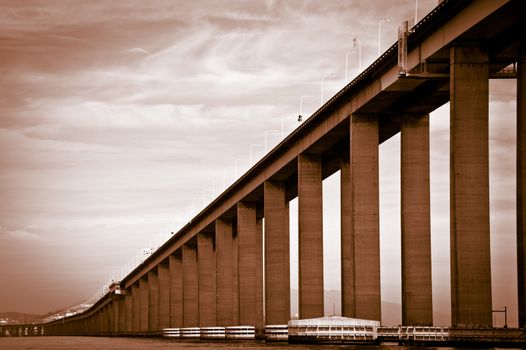 Detail of the Rio-Niteroi bridge from a boat on the Guanabara bay in Rio de Janeiro, Brazil