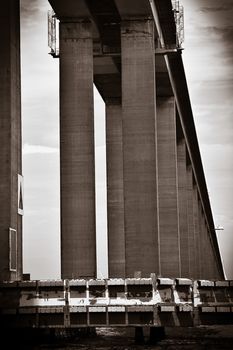 Detail of the Rio-Niteroi bridge from a boat on the Guanabara bay in Rio de Janeiro, Brazil