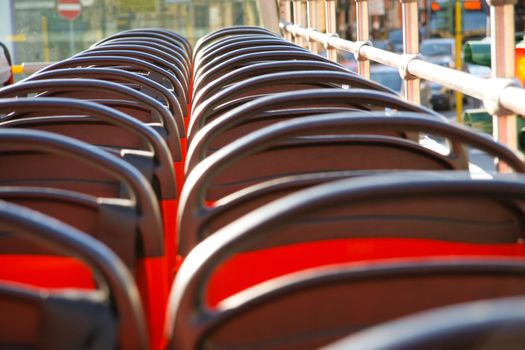 Close-up of empty seats of a tour bus, Rome, Rome Province, Lazio, Italy