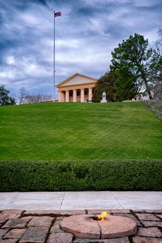 Eternal fire by John Kennedy grave and memorial and Arlington House, Arlington National Cemetery, Arlington, Virginia, USA