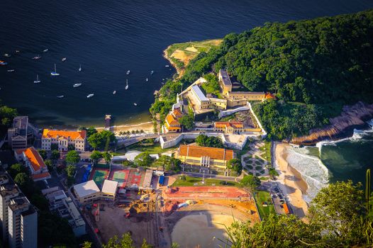 Aerial view of a fort at the waterfront, Fort of St. John, Guanabara Bay, Rio De Janeiro, Brazil