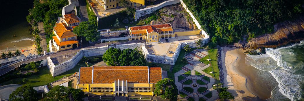 Aerial view of a fort at the waterfront, Fort of St. John, Guanabara Bay, Rio De Janeiro, Brazil