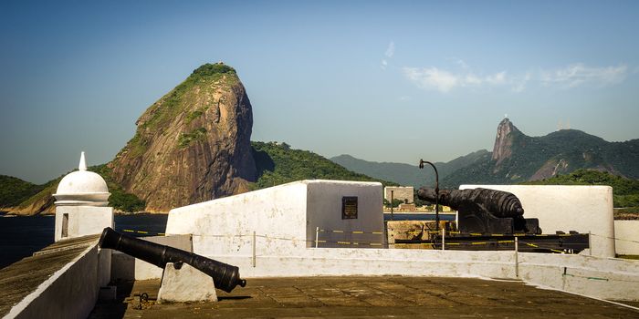 Fortress with Sugarloaf Mountain in the background, Guanabara Bay, Rio De Janeiro, Brazil