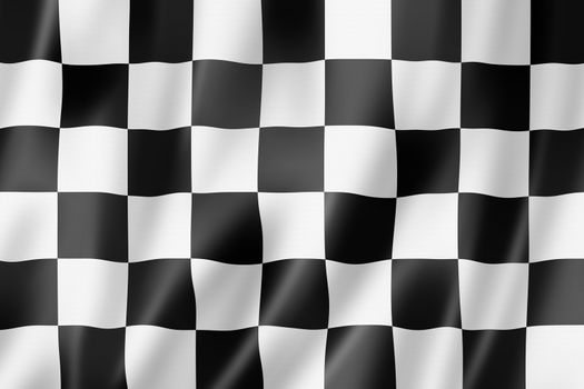 Auto racing finish checkered flag, three dimensional render, satin texture