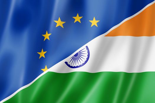 Mixed Europe and India flag, three dimensional render, illustration