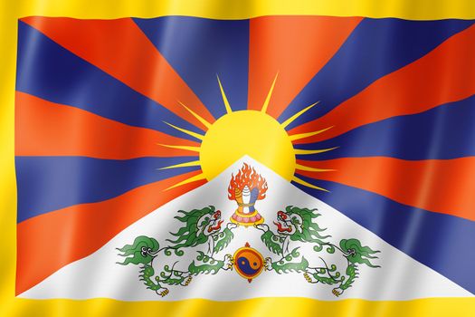 Tibet flag, three dimensional render, satin texture