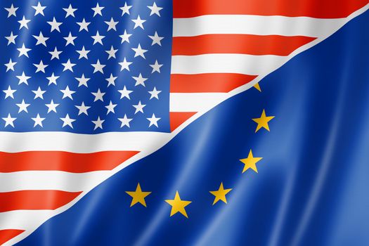 Mixed USA and Europe flag, three dimensional render, illustration