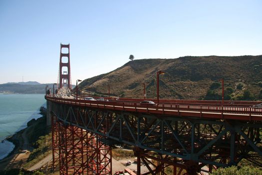 Suspension bridge over the sea, Golden Gate Bridge, San Francisco Bay, San Francisco, California, USA