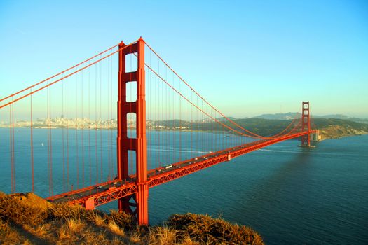 Scenic view of Golden Gate Bridge over San Francisco Bay, California, U.S.A.