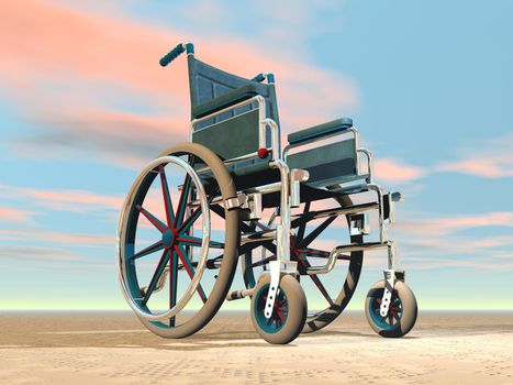 Wheelchair standing in nature with colorful sky