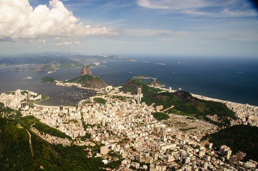 The western shore of the Guanabara Bay and the city of Rio de Janeiro, and on its eastern shore the cities of Niter��i and Sao Goncalo