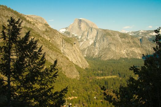 Rock formations in a valley, Half Dome, Yosemite Valley, Yosemite National Park, California, USA