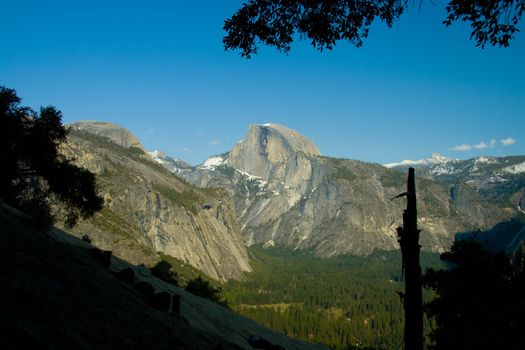 Rock formations in a valley, Half Dome, Yosemite Valley, Yosemite National Park, California, USA