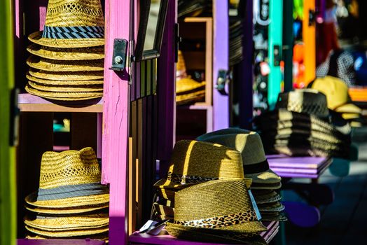 Hats for sale at a market stall, Key West, Monroe County, Florida, USA