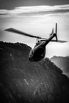 Helicopter flying over Rio De Janeiro, Brazil
