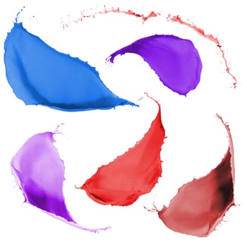 collection of colored paint splashes on white background