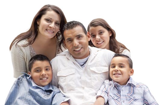 Happy Attractive Hispanic Family Portrait Isolated on a White Background.