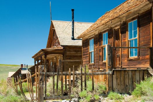 Historic wooden buildings at Bodie Park,  part of a Californian gold-mining ghost town.