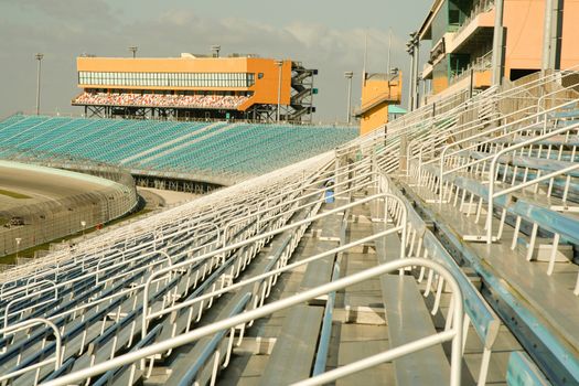 Interior showing empty seats in Homestead Miami Speedway stadium, Florida, U.S.A.