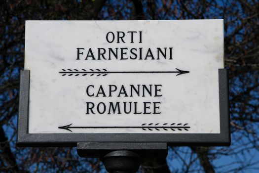 Close-up of an Indicative sign board for directions, Rome, Lazio, Italy