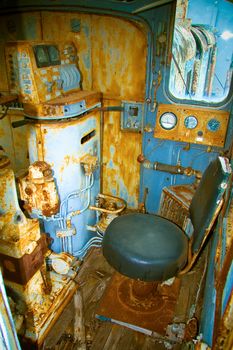 The interior of an old train locomotive.