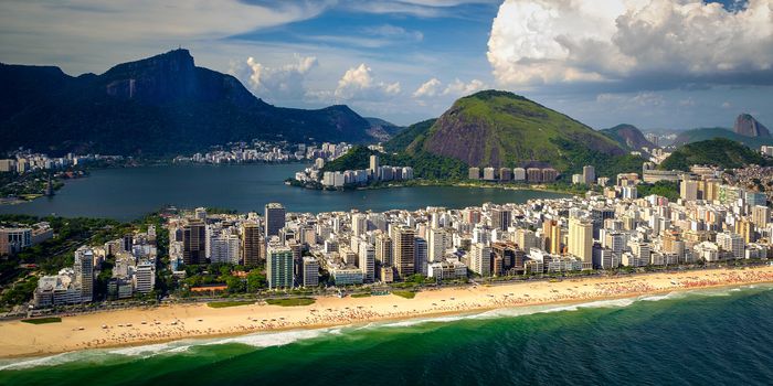 Aerial view of buildings on the beach front, Ipanema Beach, Rio De Janeiro, Brazil