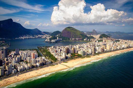 Aerial view of buildings on the beach front, Ipanema Beach, Rio De Janeiro, Brazil