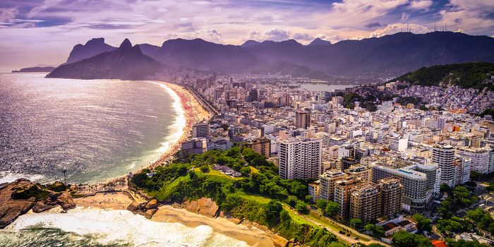 Aerial view of buildings on the beach front, Ipanema Beach, Rio De Janeiro, Brazil