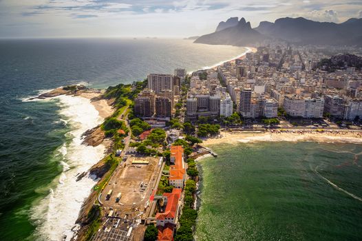 Aerial view of buildings on the beach front, Ipanema Beach, Rio De Janeiro, Brazil