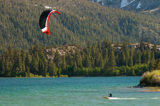 Kiteboarder at the June Lake, close to Yosemite National Park.