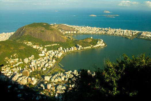 High angle view of the Lagoa Rodrigo De Freitas in Rio de Janeiro, Brazil