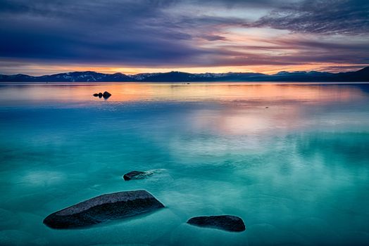 Reflection of clouds in a lake, Lake Tahoe, Sierra Nevada, California, USA