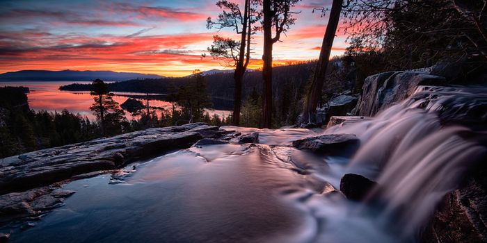 Water falling into a lake, Lake Tahoe, Sierra Nevada, California, USA