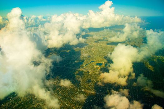 Aerial view of a landscape with clouds