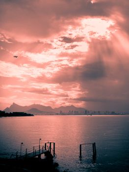 Silhouettes against late afternoon background in Rio de Janeiro, Brazil