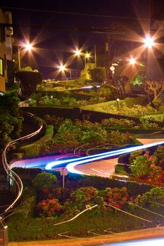 A night view of the Lombard Street in San Francisco.