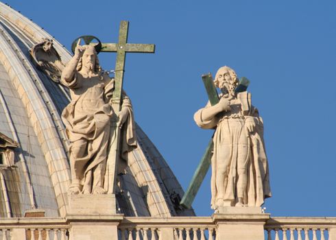 Low angle view of statues at St. Peter's Square, Vatican City, Rome, Rome Province, Lazio, Italy