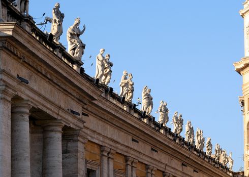 Low angle view of statues at St. Peter's Square, Vatican City, Rome, Rome Province, Lazio, Italy