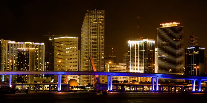 Skyscrapers lit up at night, Miami, Miami-Dade County, Florida, USA